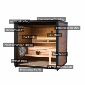 Badstuhytte Patio XS utendørs i termotre med tonet glassdør - Norskbadstue