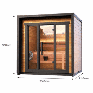 Badstuhytte Patio XS utendørs i termotre med tonet glassdør - Norskbadstue