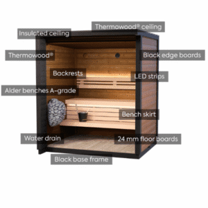 Badstuhytte PATIO XXS 3 personer termotre og tonet glassdør - Norskbadstue