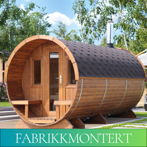 Badstutønne med terrasse, garderobe og plass for vedfyrt ovn - Norskbadstue