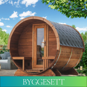 Badstutønne med terrasse, garderobe og plass for vedfyrt ovn - Norskbadstue