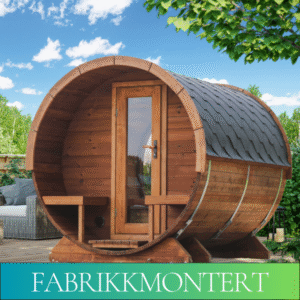 Badstutønne med terrasse, garderobe og plass for vedfyrt ovn - Norskbadstue